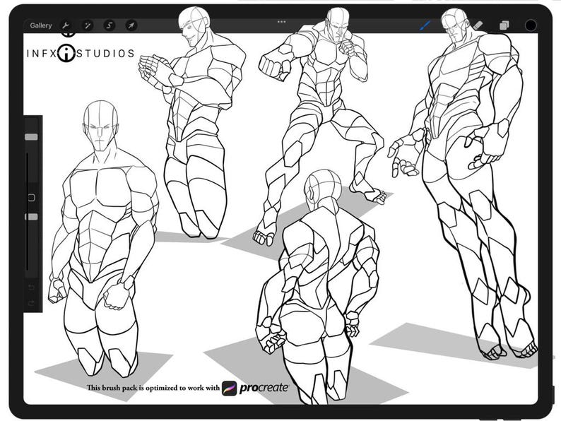 60 Procreate Muscular Male Pose Stamps for Artist, Poses Stamp Brushes ...