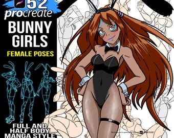 52 Anime Bunny Girl Procreate Pose Pinsel: Anleitungen für Digital Artists im Manga-Stil, perfekt zum Zeichnen von Charakteren im Anime-Stil