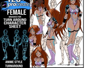 120 plus Female turnaround Procreate Brushes, Guides For hand Drawn Digital Art of Your Existing or  Original Characters Creations