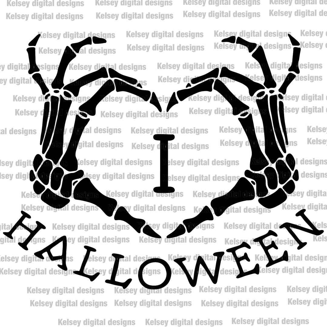 I Love Halloween Skeleton Hands PNG, JPEG Instant Download Digital