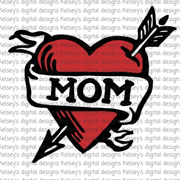 MOM heart tattoo, digital design, valentine's day design for boy or girl PNG