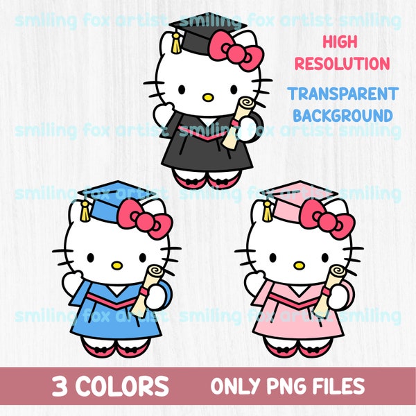 Graduation Kawaii Kitty PNG, Senior Kitty Cute Cat, Graduate Kitty, Kitty Clipart, Sublimation, Transfers, T-shirt Design, School Graduation