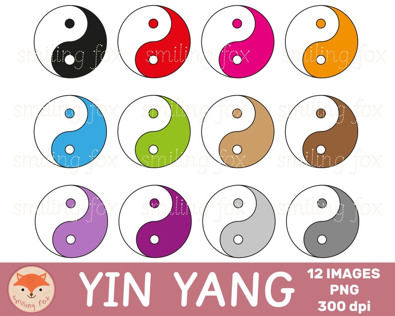 Yin Yang Symbol Clip Art, Taijitu Clipart, 12 PNG Images, 300 dpi, Chinese Traditional Symbol, Personal and Commercial Use image 1