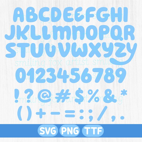 Bluey Inspired Font Pack, Blue Dog SVG, PNG Files, TTF, Digital, Cricut Font, Birthday, Letters, Blue Alphabet, Numbers, Symbols, Shirts