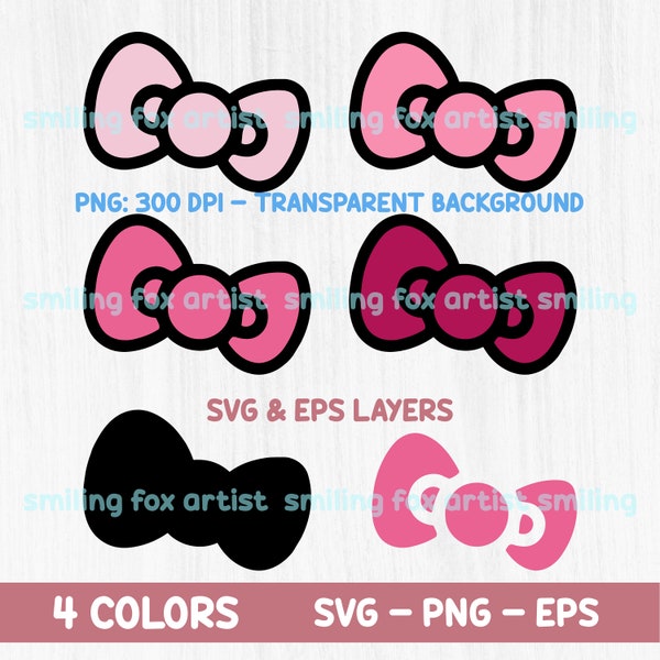 Bow Svg, Png, Eps, Kitty Bow, Vector, Layered, Kitty Pink Bow, Cut File, Cricut, Silhouette, Clipart Png, Sublimation,Transfer, Shirt Design