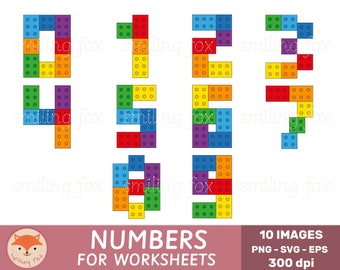 Numbers with Building Bricks Clip Art, Math Centers, Create Math Worksheets, PNG, SVG, EPS, Vector, Commercial Use, Back to School