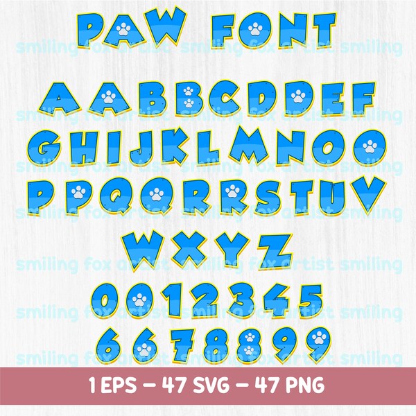 Paw Letters and Numbers, Paw Font, Alphabet, Paw Birthday Theme, SVG, Vector, PNG Clipart, Shirt, Sublimation, Stickers, Transfers,Cut Files