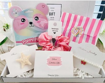 Little Girls Personalised Birthday spa gift set, Letterbox gift charm bracelet girls treat box Little girls luxury birthday party bag