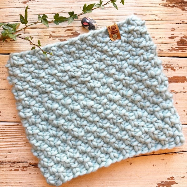 Luxury Wool HandKnit Neckwarmer | The Cobblestone Cowl | Aqua Marine/ Light Blue Neckwarmer | 100% Peruvian Wool | Ethically Sourced Wool