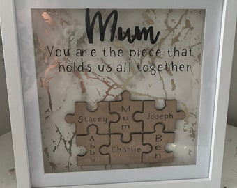 MOTHERS DAY Personalised Jigsaw Puzzle Piece Frame Gift for Mum Step Mum Nan Sister Friend Family Name Frame  Present