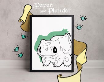 Lámina de Bulbasaur, arte minimalista de Pokémon (4x6, 5x7, A4 o A3)