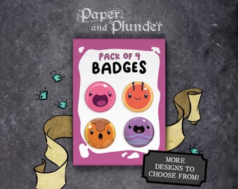 Insignias Slime Rancher (2 unidades), 4 insignias por paquete, más diseños para elegir