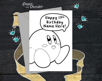 Kirby Birthday Card , personalised name and age