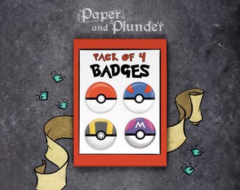 Pokemon Poke Ball Badges , 4 badges per pack