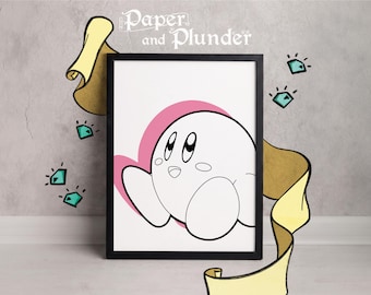 Kirby Print , Minimalist Video Game Art (4x6 5x7 A4 or A3)