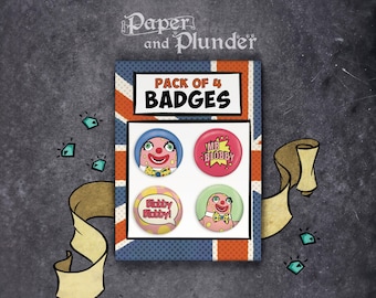 Mr Blobby , Pack of 4 Badges , Comic Style , 90's British Kids Character