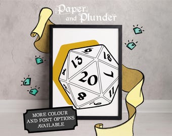 Lámina D20, Arte mural de dados de D&D (4x6, 5x7, A4 o A3)