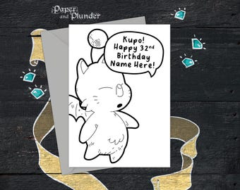 Tarjeta de cumpleaños de Moogle, nombre y edad personalizados, Final Fantasy