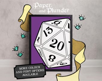 Lámina D20, Arte mural de dados de D&D (4x6, 5x7, A4 o A3)