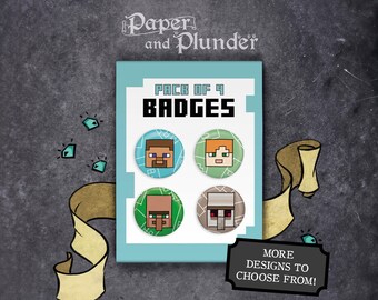 Minecraft Badges , 4 badges per pack , More Designs To Choose From