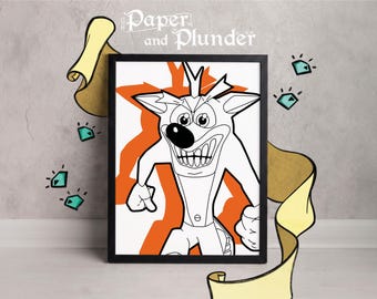 Crash Bandicoot Print , Minimalist PS1 Video Game Art (4x6 5x7 A4 or A3)