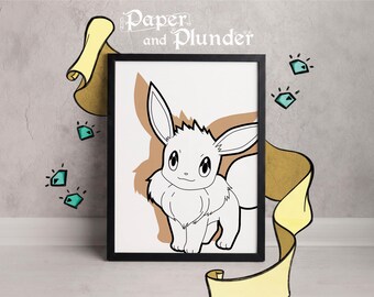 Eevee Print , Minimalist Pokemon Art (4x6 5x7 A4 or A3)