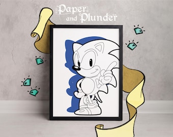 Lámina de Sonic the Hedgehog, arte de videojuegos de Sega (4x6, 5x7, A4 o A3)