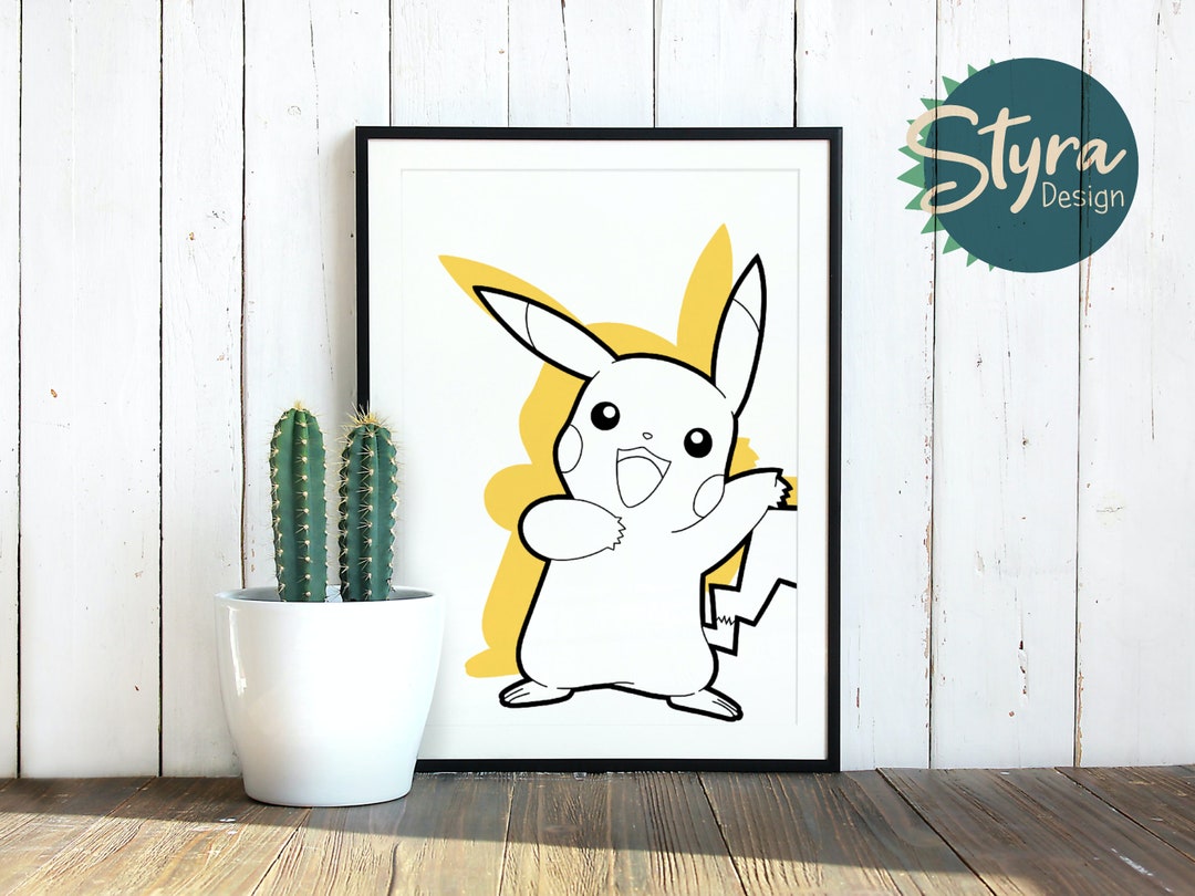 Pikachu Print, Pokemon Wall Art, Gamer Decor, Home Gift Idea, 4x6 5x7