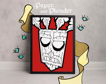 Lámina de Aku Aku, arte minimalista de videojuegos de PS1 (4x6, 5x7, A4 o A3)