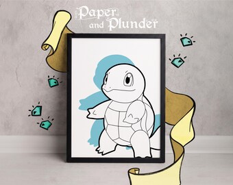 Squirtle Print , Minimalist Pokemon Art (4x6 5x7 A4 or A3)