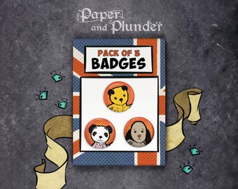 Sooty and Sweep, Pack of 3 Badges , Comic Style , 80's British Kids , Soo Sooty Sweep