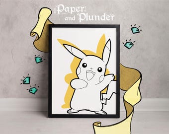 Pikachu Print , Minimalist Pokemon Art (4x6 5x7 A4 or A3)