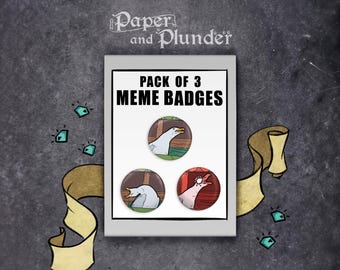 Screaming Seagull , Pack of 3 Badges , Meme badges