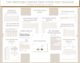 The Printable Smoke Free Guide and Tracker | Stop Smoking | Quit Smoking | Printable Stop Smoking Goal Planner | New Years resolution