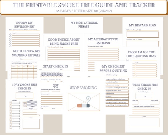 The Printable Smoke Free Guide and Tracker | Stop Smoking | Quit Smoking | Printable Stop Smoking Goal Planner | New Years Resolution