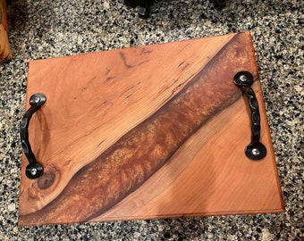 Custom Handmade Wooden Epoxy Charcuterie Board | Wood Epoxy Board | Handled Board | Wooden Charcuterie Board | Wood Serving Tray