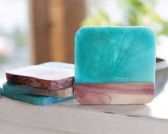 Op maat gemaakte handgemaakte houten epoxy onderzetters | Houten Epoxy Onderzetter Set | Handgemaakte onderzetters | Houten onderzetter set | Hars Stijlvolle Drink Onderzetters