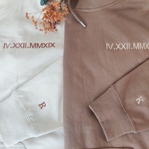 Embroidered Anniversary Date Hoodie Roman Numerals Couples image 1