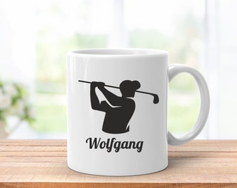 Golfer Tasse Keramik Kaffeebecher Geschenk für Golfspieler personalisiert