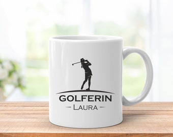 Golferin Tasse Keramik Kaffeebecher Geschenk für Golfspielerin personalisiert