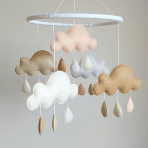 Cloud baby mobile, Raindrop mobile, Felt cloud mobile, Nursery decor, Baby mobile, Nursery mobile, Baby crib mobile, Baby room decor, Clouds