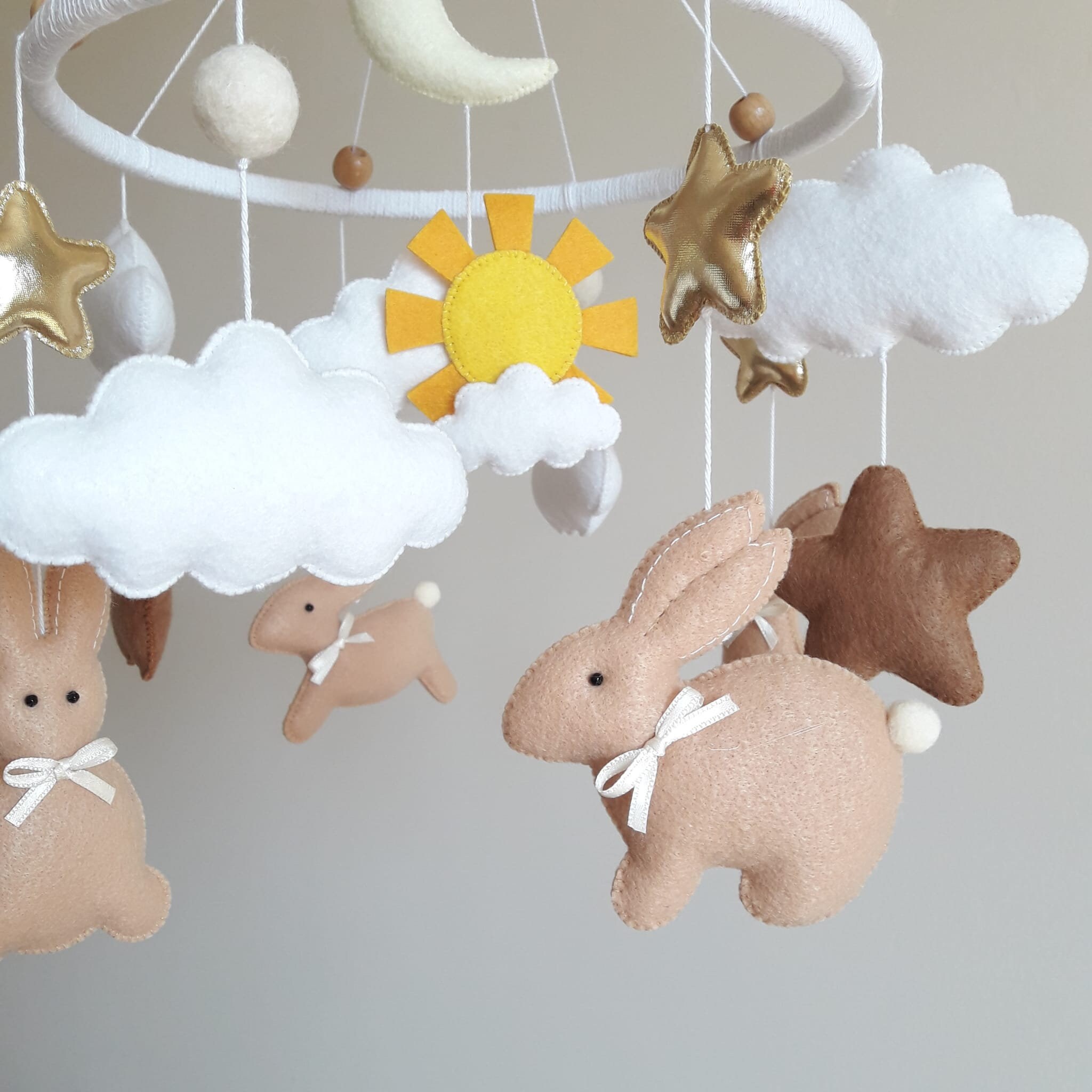 Felt Rabbit Baby Mobile, Bunny Nursery Mobile, Rabbit Cot Mobile, Bunny