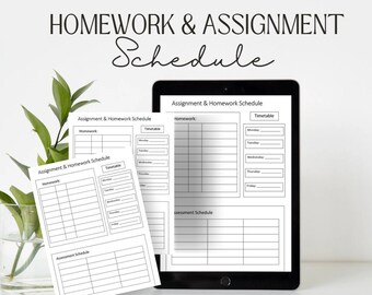 homework planner Student Homework & Assignment Schedule | Digital Download | Printable Download
