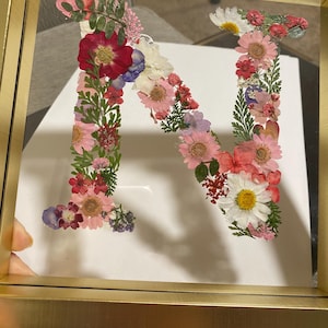 Personalized Floral Letter with Real Dried Flowers, Custom Colors Pressed Flower Initial Art Framed Monogram, Nursery, Anniversary or Office