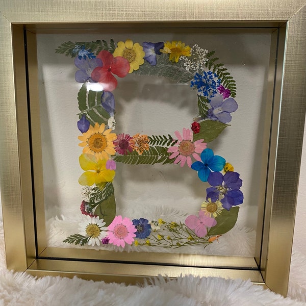 Pressed Flower Framed Art Initials with your Color Scheme and Frame Color Personalized Gift Letters Name Art Monogram Personalized Wall Art