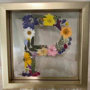 Pressed Flower Letter Art - Framed Floral Monogram - Botanical Initial ...
