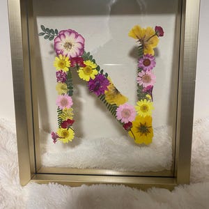 Personalized Pressed Flower Letter Art: Custom Floral Monogram Frame for Nursery, Anniversary or Office