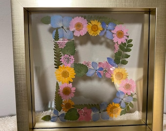 Pressed Flower Letter Art - Framed Floral Initial - Botanical Home Decor