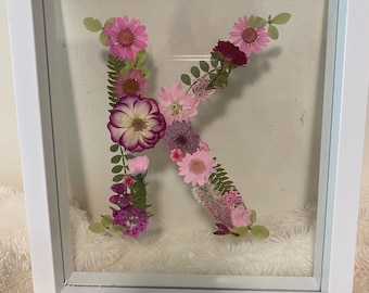 Custom Pressed Flower Initial Art, Floral Letter Frame, Nursery Decor