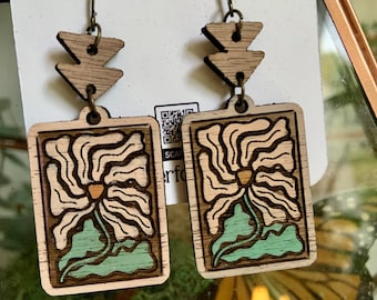 Art Deco Leichte Blumen Holz Ohrringe